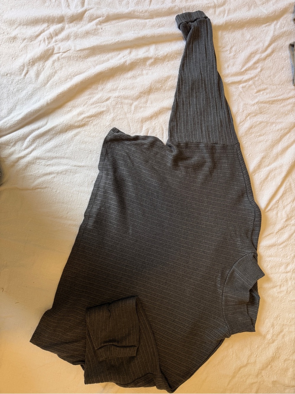 Lucky Brand Charcoal Gray Ribbed Crew Neck Long Sleeve Top